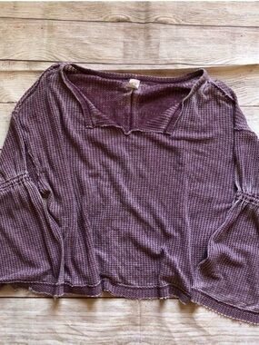 Free People Waffle -Knit Long Sleeve Top in Dusty Mauve/Purple Size Womens Med